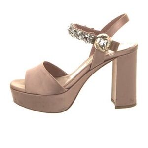 MIU MIU SATIN CRYSTAL EMBELLISHED BLOCK HEEL